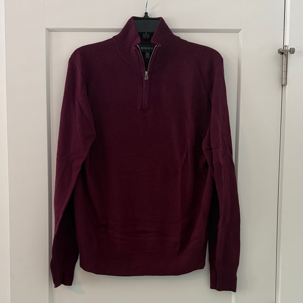 Bonobos Maroon Zip-Up Sweater- M Slim Fit